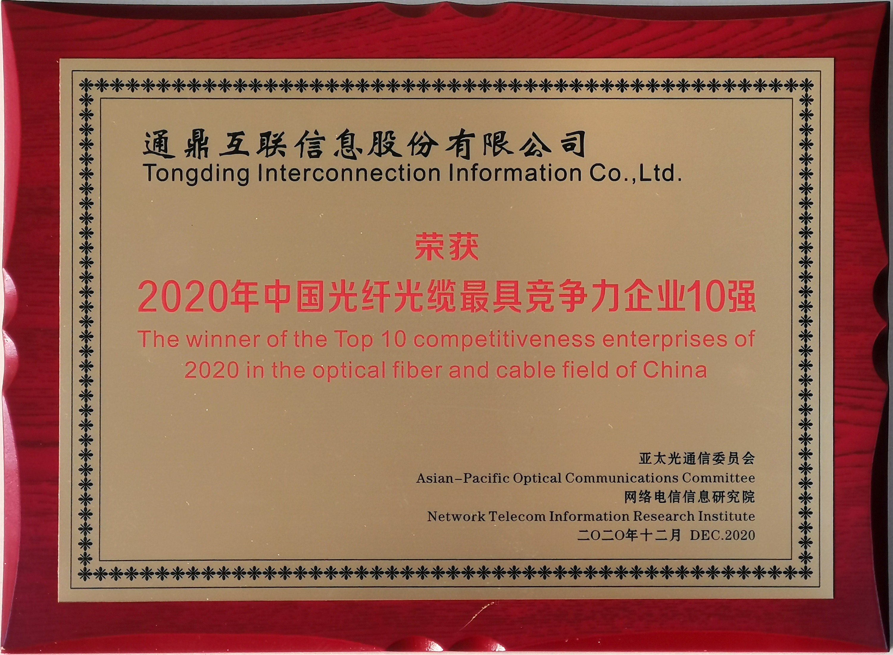 34-20201216中國光纖光纜最具競爭力企業10強