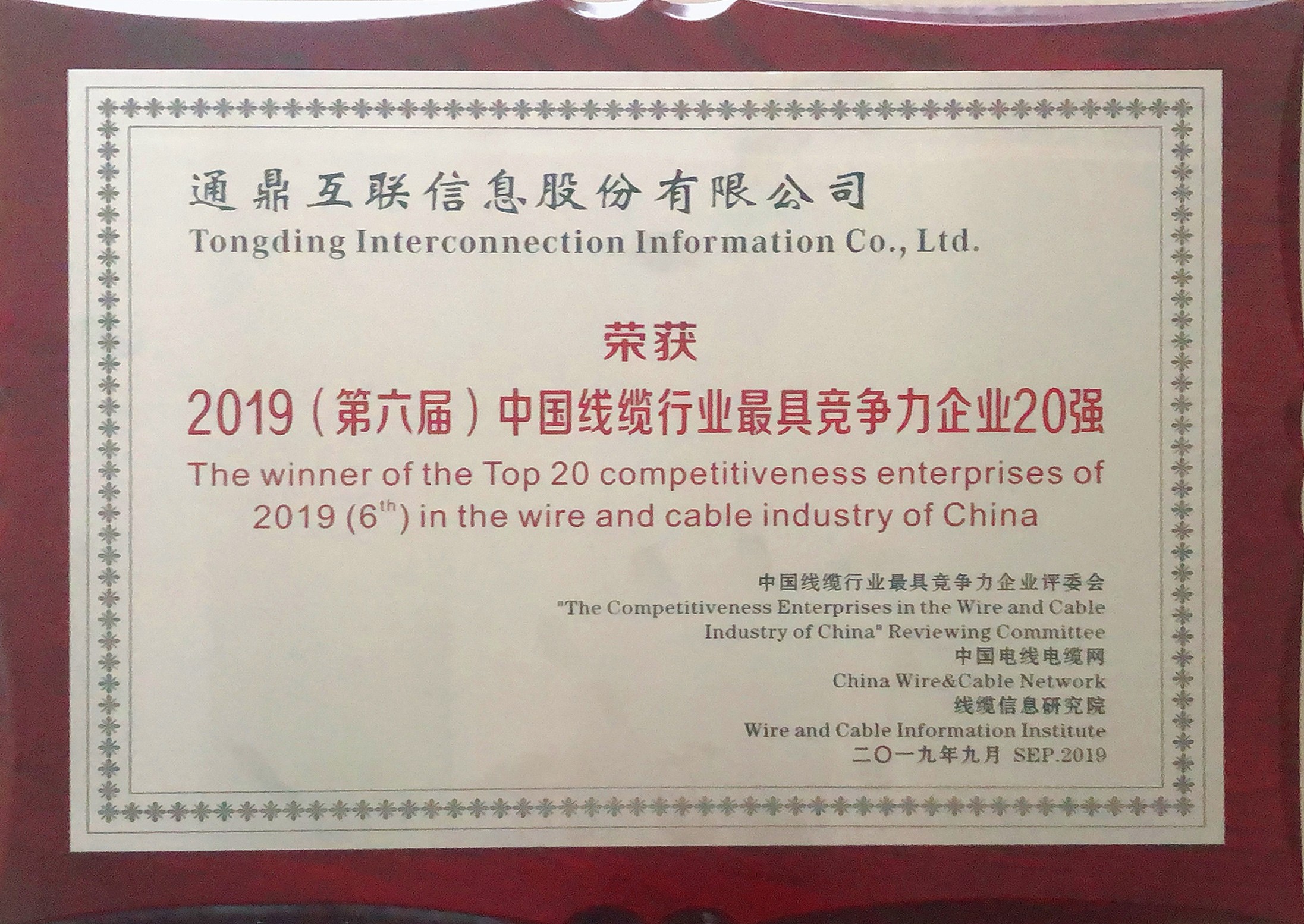 53-201909052019（第六屆）中國線纜行業(yè)最具競爭力企業(yè)20強(qiáng)